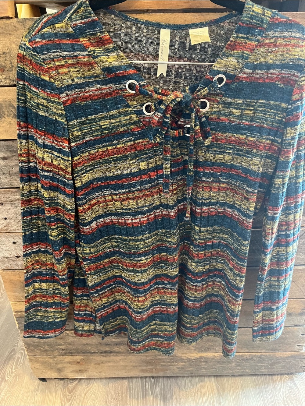 Chenault Multicolor Striped Lace-Up V-Neck Top